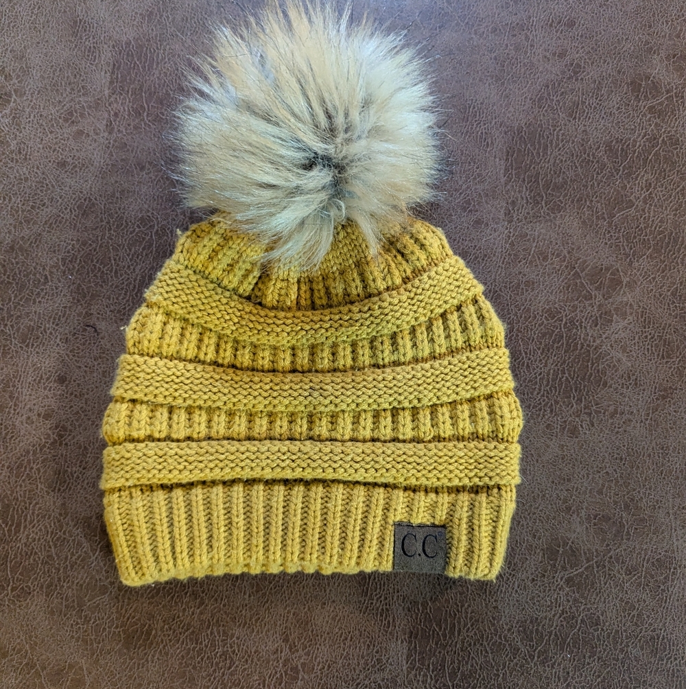 C.C Beanie Mustard Color With Top Pom.